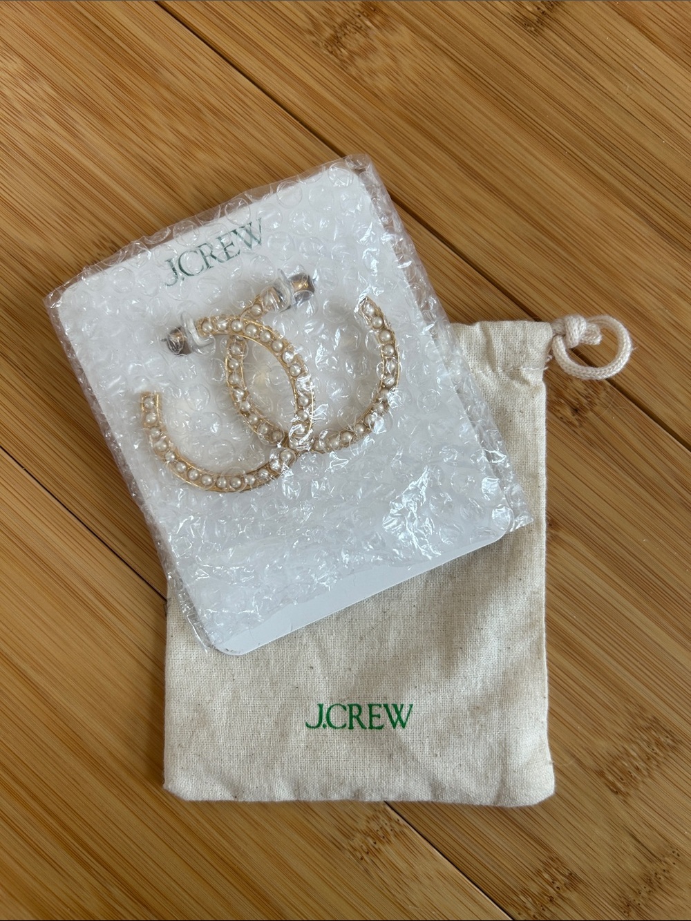 J. Crew Gold-Tone Hoop Earrings with Pearl and Crystal Diamond Accents